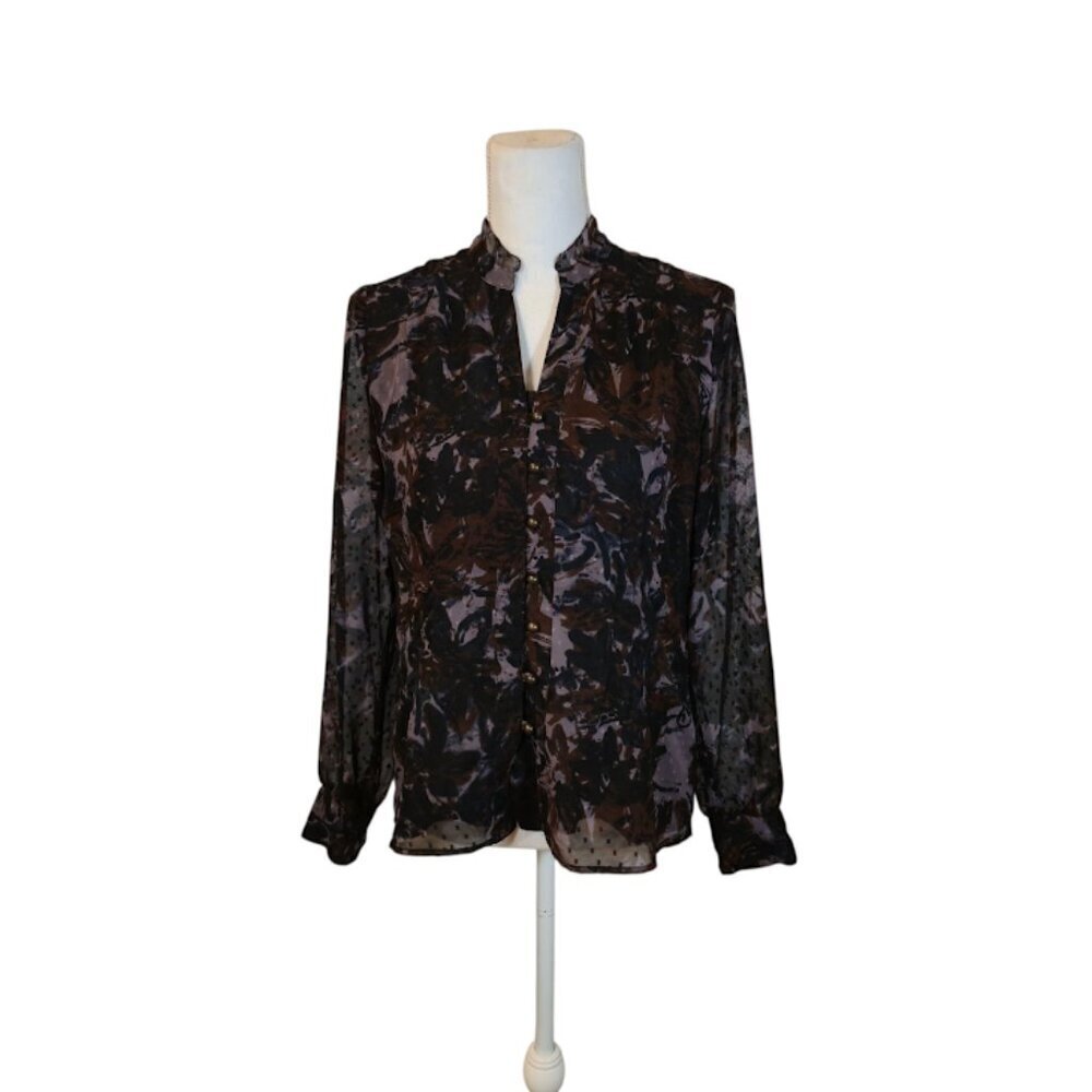 Coldwater Creek Floral Top Women Size XS/4 Black Preppy Whimsigoth Career